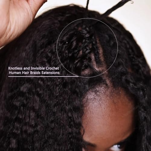 Kinky Straight Knotless Pre Separated Crochet Human Hair Extensions Pre Looped Braids Bundles With Threading Burmese Virgin Human Hair for Braiding Micro Link Meadow Hair 16inch 60g