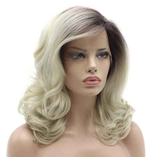 24inch Long Wavy Blond Highlight Lace Front Wig Half Hand Tied Heat Resistant Synthetic Hair Wig at Mxangel