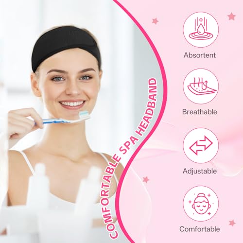 80 Pack Adjustable Spa Headband for Women Non-Slip Facial Hair Wrap (WH&BK&GY&PK, 80)