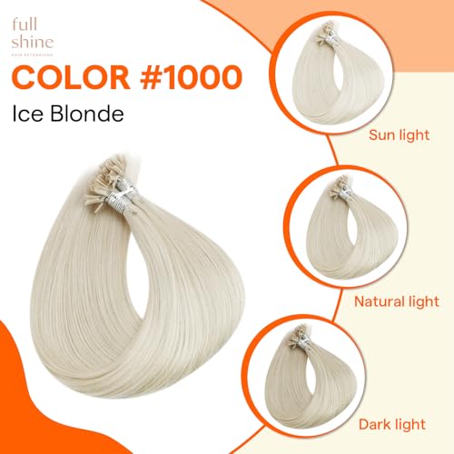 Full Shine U Tip Hair Extensions Human Hair 22 Inch Color 1000 Light Blonde 50 Grams Ktip Human Hair Extensions Long Straight Remy Hair for Women add Length