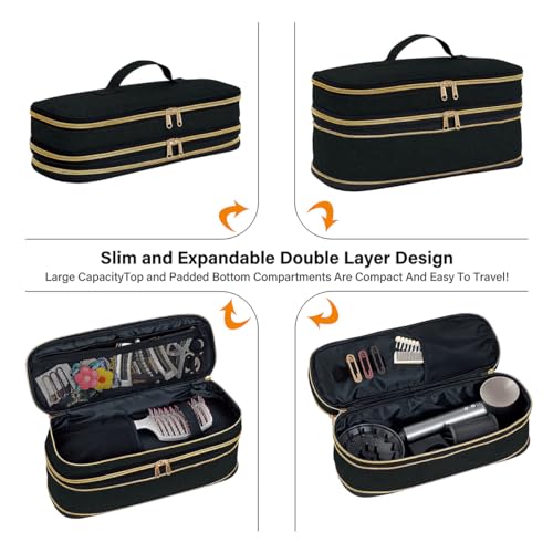 Hair Dryer Travel Carrying Case, Curling Iron Storage Bag, Slim Expandable Handheld Dual-Layer Travel Storage Bag for Dryer/Hair Tool Organizer/Style Organizer