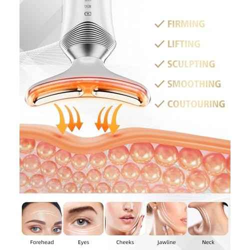 9-in-1 Red-Light-Therapy-for-Face-and-Neck, Portable Facial Massager Tool with Adjustable Vibration & Thermals for Wrinkles, Double Chin, White