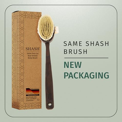 Shash Made in Germany Since 1869 - Frist Cut 100% Boar Bristle Body Brush, Gently Exfoliates Skin for a Softer, Smoother Complexion, Dry Brush Body Scrubber Promote Circulation for a Healthy Glow