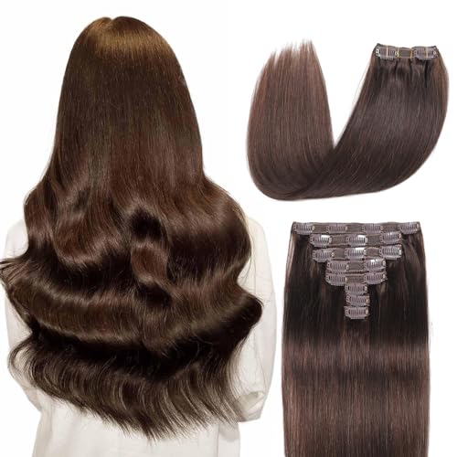 Extensions Brown Real Human Hair Darkest Brown 100g Invisible Removable Thick Straight Fishing Line 8 Pieces Per Set Clip in Extensions Human Hair (4# clip in human hair, 22 inches-100g)