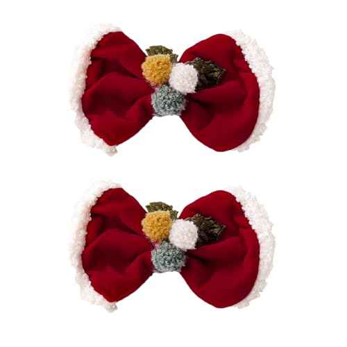 Christmas Red Bow Hair Clips, Xmas Duckbill Bow Barrette Hair pins Fabric Fur Ball Hair Headdress Headwear for Kids Girls Women Christmas Hair Accessories