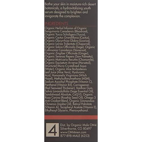 Organic Male OM4 Dry STEP 3: Warm Sands Botanical Youth Serum - Men's Skincare With anti-aging Vitamin C, Aloe Vera, and Hyaluronic Acid