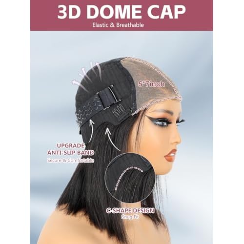 ORIGINAL QUEEN OQ Hair Glueless Wigs Human Hair Bob Straight Side Part 5X7 Pre Plucked Pre Cut Pre Bleached Wear and Go Wigs Human Hair Short Straight Bob Wigs for Women 12Inch