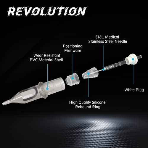 EZ Tattoo Cartridge Needles - 20Pcs #12 (5RL) Standard Round Liner Medium Taper Tattoo Needles Cartridges for Rotary Tattoo Machine Pen Gun - Revolution