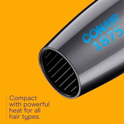 Conair Travel Hair Dryer with Dual Voltage, 1875W Compact Blow Dryer with Folding Handle, Gray