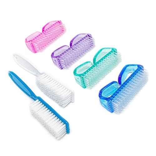 6 Pack Handle Grip Nail Cleaning Brush, Qeedy Fingernail Brush Cleaner Scrub Brush Kit for Toes Shower and Women & Men & Kids (Color A)