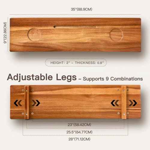 Luxe Premium Acacia Wood Bathtub Tray Caddy with Adjustable Legs, 35x9 Inch Large Wooden Bath Tub Board, Anti-Tipping Bath Shelf Over Tub, Bathtub Accessories