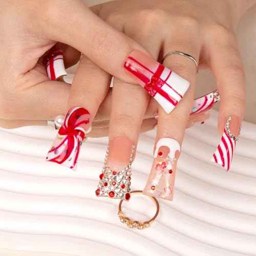 LOVFUL Press on Nails Christmas Gift | Handmade with Full Covered Crystals | Reusable Full Cover Nails | Duck Classic Regular 1.3 in | H349-S