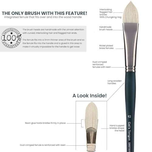 Creative Mark Imperial Professional Chungking Hog Bristle Brush - Assorted Styles Set of 10, Handmade Long Handle Oil Paint Brushes for Artists, Nickel