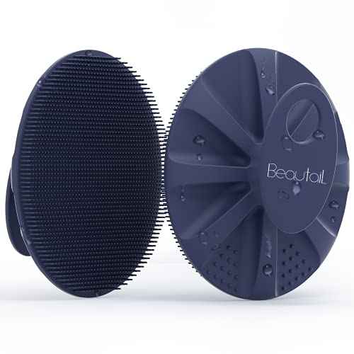 Silicone Body Scrubber Shower Bath Wash Brush Gentle Exfoliating Scrub Cleansing Loofah for Women Men Baby Sensitive Skin, Easy to Clean, Lather Nicely, More Hygienic, 1 Pack, Blue