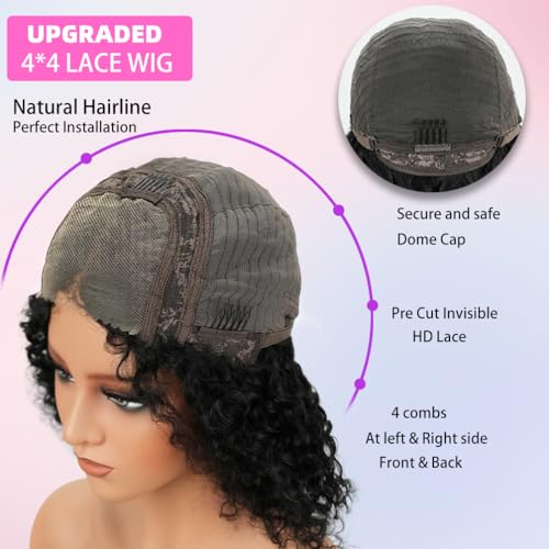 HD Glueless Wigs Human Hair Pre Plucked Pre Cut Bob 4x4, 12 Inch #30 Light Brown 210% Density Hairline Curly Bob Wig Human Hair, Wear and Go Deep Wave Lace Front Wigs Human Hair for Black Women