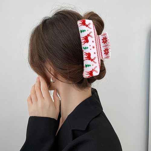 Christmas Hair Clips for Women and Girls Hair Accessories Green Christmas Tree Red Elk Snowflake Design Hair Clips Toddler Girls Cute Claw Clips for Thick Thin Hair Decor 1PCS