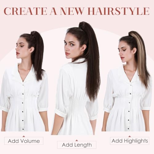 Human Hair Claw Clip Ponytail,Prokyvity Claw Clip Ponytail Extension 100% Human Hair for Women,Style in Seconds Quick Styling Solutions for Busy Lives,14"/105g Golden Brown Mix Bleach Blonde