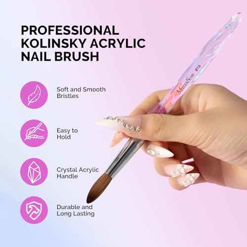 MelodySusie Kolinsky Acrylic Nail Brush, 100% Pure Kolinsky Hair, Professional Nail Brush for Acrylic Powder Nail Extension and 3D Nail Carving, for DIY Home Salon, Size 14
