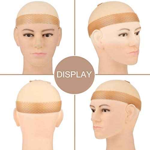 WILLBOND 4 Pieces Nylon Wig Caps and Silicone Wig Grip Band for Lace Front Set for Women Human Hair Seamless Non-slip Headband Stretchy Adjustable for White Women (White and Light Brown, Skin Color)