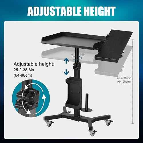 POARMEEY Tattoo Tray Cart on Wheels with Extension Rotatable Tattoo Table Station Versatile Rolling Tool Tray for Tattoo Artist Studio and Beauty Salon