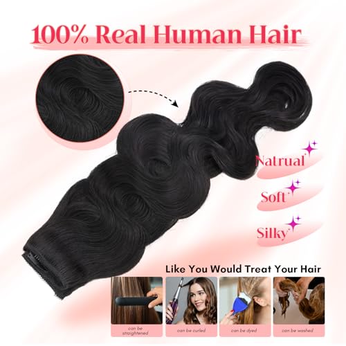 Rich Choices Halo Hair Extensions Real Human Hair Wave Wire In Hair Extensions Human Hair Clip in Human Remy Hair Halo Hair Extension Hair Piece 16 Inch Wavy-#1Jet Black