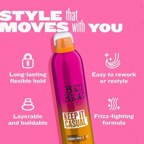TIGI Bed Head Frizz Control Flexible Hold Hairspray for Long Lasting and Flexible Hold, Keep It Casual Brushable Hair Spray, 12.1 Oz