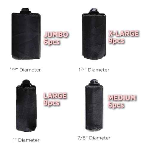 DONNA Silky Satin Foam Rollers 1.25"(D) 6PCS XL Hair Styling Heatless Curlers and Clips for Hairdressing BLACK