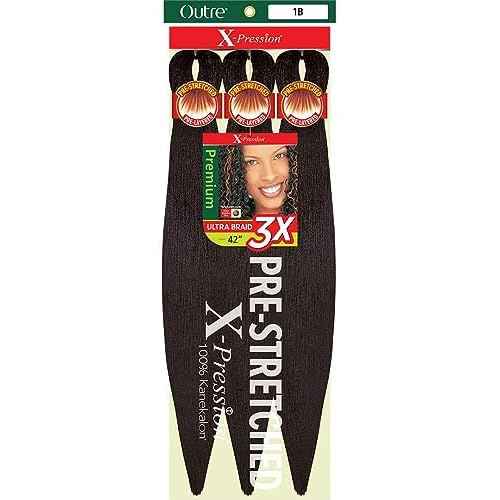 Outre X-Pression Braid Pre Stretched Braid 42" 3X (5 Pack, OFF BLACK 1B)