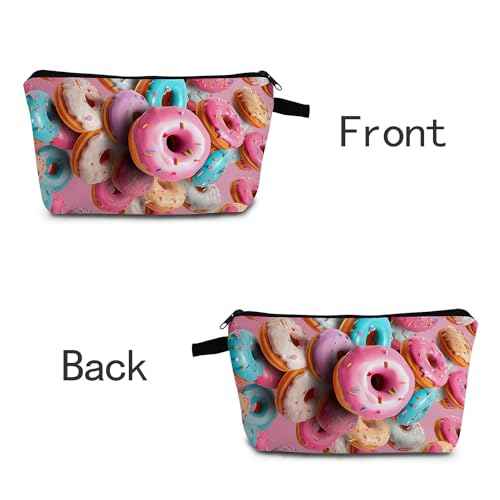Donut Delicious Desserts Print Women Makeup Bag Small Travel Cosmetic Organizer Bag Zipper Toiletry Bag