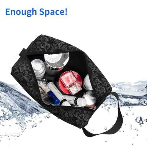 Gothic Skull Black Flower Halloween Cosmetic Bag for Women, Large Capacity Travel Makeup Pouch Portable Waterproof Toiletries Accessories Organizer