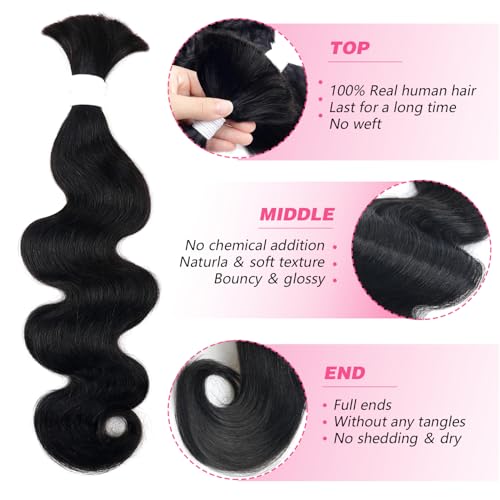 Human Braiding Hair 100g One Bundle/Pack 24 Inch Natural Black Body Wave Curly Bulk Human Hair for Braiding No Weft 100% Unprocessed Brazilian Human Hair Braiding Hair for Boho Braids