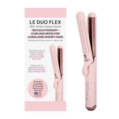L'ANGE HAIR Le Duo Flex 360¡Æ Airflow Titanium Styler | Curling Iron with Adjustable Settings Creates Waves | Air Flow Styler Enhances Volume Locks | Dual Voltage Tool for All Hair Types (Blush)