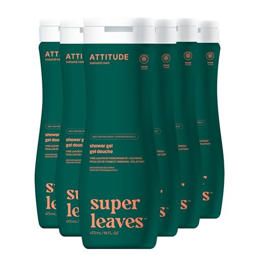 ATTITUDE Body Wash, EWG Verified Shower Gel, Dermatologically Tested, Plant and Mineral-Based, Vegan Personal Care Products, Red Vine Leaves, 16 Fl Oz (Pack of 6)