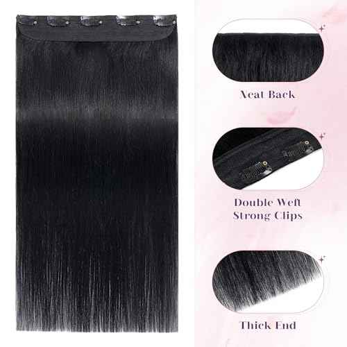 S-noilite One Piece Hair Extensions Clip in Human Hair 5 Clips 3/4 Full Head Clip on Remy Hair Extension for Women,One-Piece Design Adding Hair Volume 20 Inch 50g #Jet Black