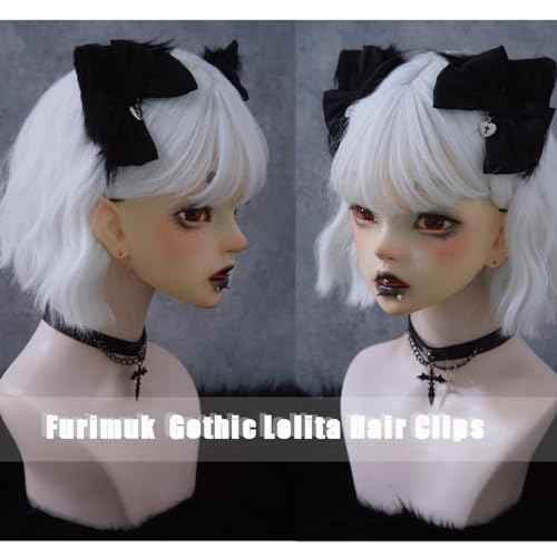 2 Pcs Halloween Gothic Hair Clips Black Lolita Bow Plush Cat Ear Hairpins Hair Barrettes for Women Girls Hair Accessories Cosplay Halloween Party Tea Party