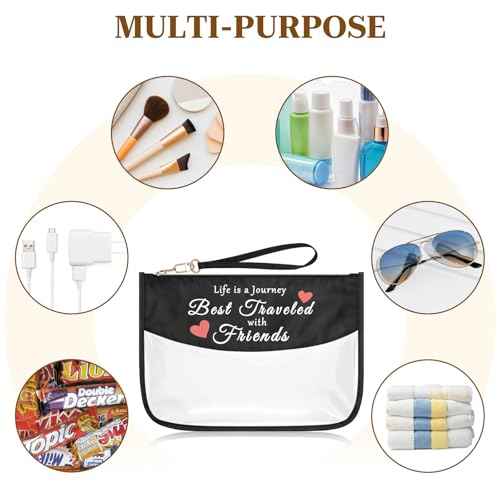 Friendship Gift for Best Friends Travel Makeup Bag Sisterhood Gift Girl Trip Girls Weekend Gift Clear Cosmetic Bags Wedding Graduation Birthday Gift for Friends Bestie Sister Zipper Toiletry Pouch