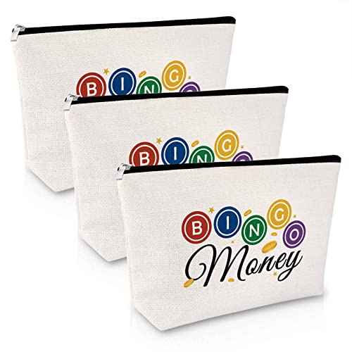 Sfodiary 3Pcs Bingo Game Gift Makeup Bag Gambling Gift for Women Bingo Lover Player Cosmetic Bag Casino Lovers Present Christmas Birthday Present Zipper Travel Cosmetic Pouch