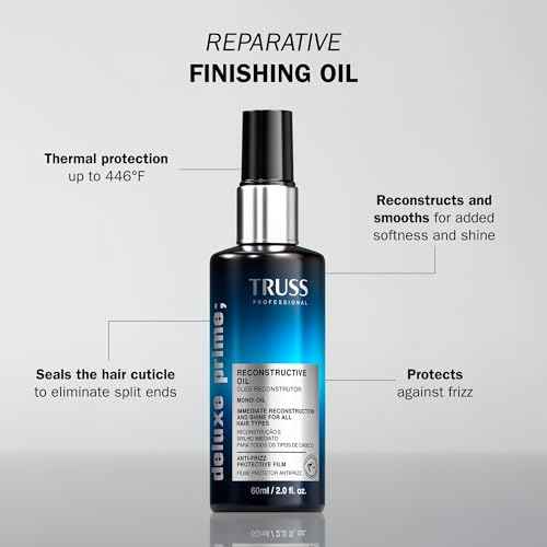 TRUSS Deluxe Prime Reconstructive Hair Oil for Damaged Hair - Split End Repair Treatment with Heat Protection & Frizz Control - Seals Cuticle for Strength & Softness (2 Fl oz)
