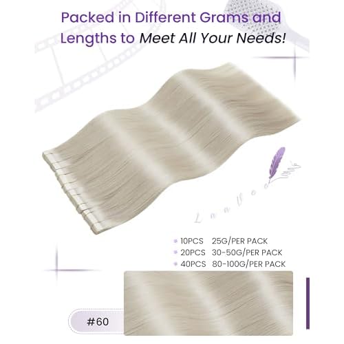 LaaVoo Hair Extensions Tape in Platinum Blonde Tapes in Extensions 22 Inch Invisible Tape ins Human Hair Extensions Real Seamless Hair 20pcs 50g