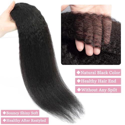 Kinky Straight Bundles Human Hair 18 20 22 Inch Yaki Straight Bundles Real Human Hair Bundles 100% Unprocessed Brazilian Hair Deals Kinkycurly Human Hair Extensions Quick Weave Natural Black