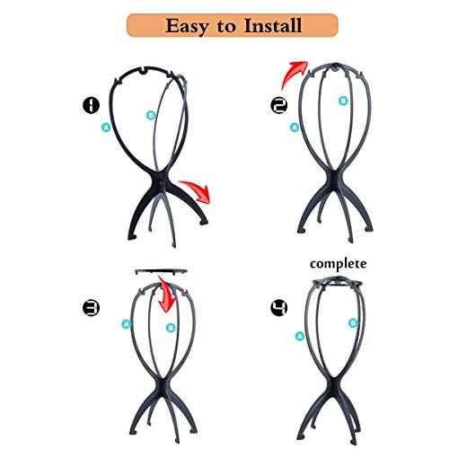 6 Pack Short Wig Stand Portable Wig Holder for multiple Wigs and Hats, 14.2 Inches Travel Wig Stand(Black)