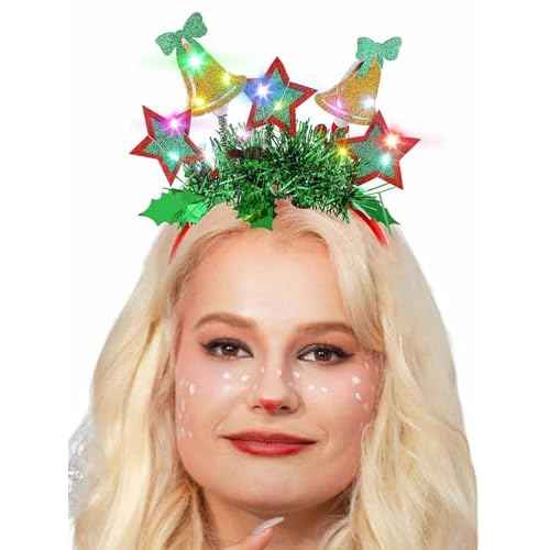 Light Up Christmas Headband LED Glowing Xmas Hairband Holiday Party Hair Accessories for Women