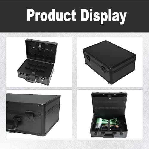 Barber Case Professional Aluminum Hard Hair Kit Tool Box with Hard shell Anti-theft Lock and Indpendent Storage to Hold Scissors Clippers and Supplies for Beauty Salon Hairstylists, Black