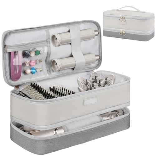 Travel Carrying Case Compatible with Shark Flexstyle/FlexFusion/Hair Dryer,Double-Layer Hair Hot Tools Storage Bag Fits for Dyson Airwrap Styler/Supersonic Hair Dryer and Attachments,Grey-Bag Only