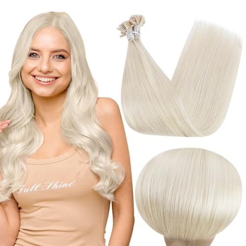 Full Shine U Tip Hair Extensions Human Hair 22 Inch Color 1000 Light Blonde 50 Grams Ktip Human Hair Extensions Long Straight Remy Hair for Women add Length