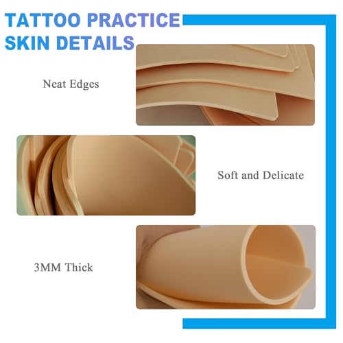 Emalla 3MM Fake Tattoo Skin - 20Pcs Premium Silicone Skin Practice Kit 7.48"x5.6" Double Sides Fake Skin Practice for Beginners and Artists Tattoo Supplies