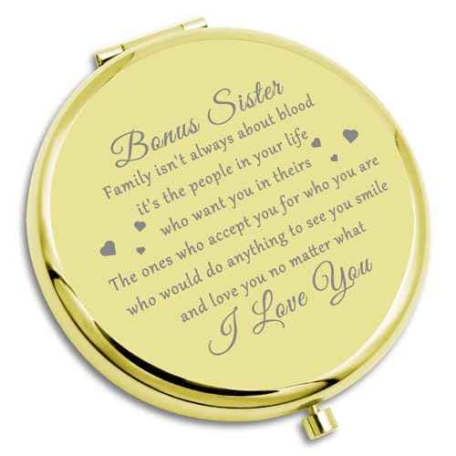 Bonus Sister Gifts for Women Compact Mirror Sister in Law Gifts from Sister in Law Stepsister Gifts Friendship Gifts for Unbiological Sisters Bonus Sister Wedding Birthday Gifts Pocket Makeup Mirror