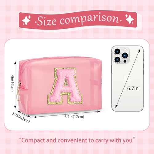 Clear Makeup Bag for Women - Small Personalized Initial Cosmetic Bags A-Z Chenille Letter Make up Pouch Waterproof Toiletry Bag Travel Accessories Gifts for Women Christmas Gifts (Pink Z)