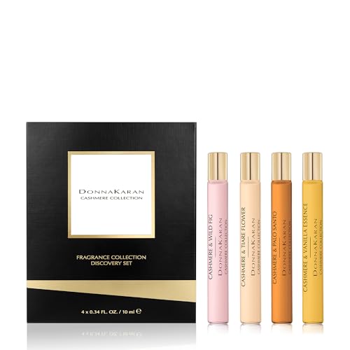 Donna Karan Cashmere Collection Eau de Parfum Purse Spray Discovery Set For Women (Palo Santo, Tiare Flower, Wild Fig, and Vanilla Essence) - 4 x 0.34 Fl. Oz.