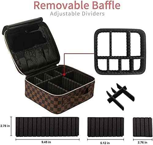 bopomofo Checkered Makeup Bag - Spacious Travel Cosmetic Organizer with Adjustable Compartments | Waterproof PU Leather Toiletry Bag for Women | Stylish Gift for Christmas, Birthdays, Valentine’s Day